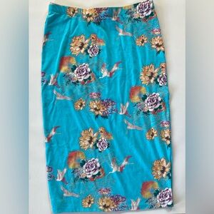 Turquoise Cotton Print Skirt